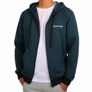 Buzo deportivo con cremallera y capota azul petróleo